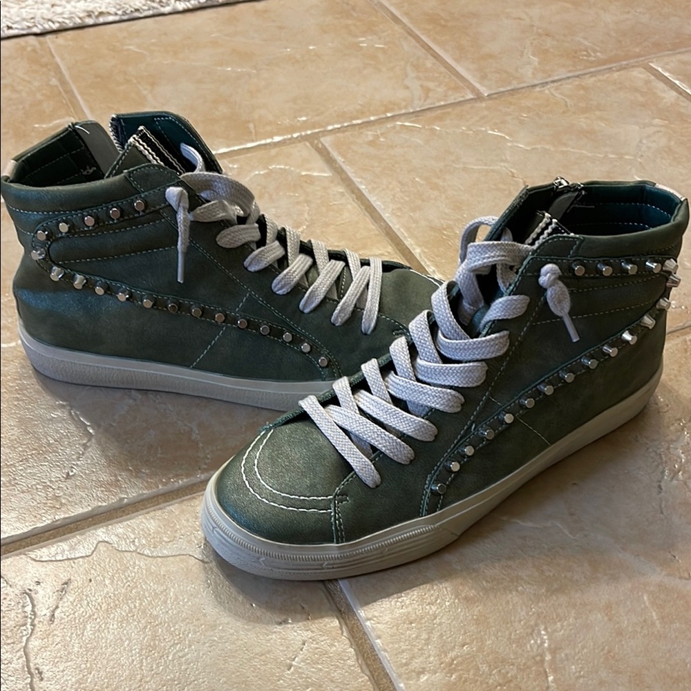 Green High-Top Sneakers with Studded Detail